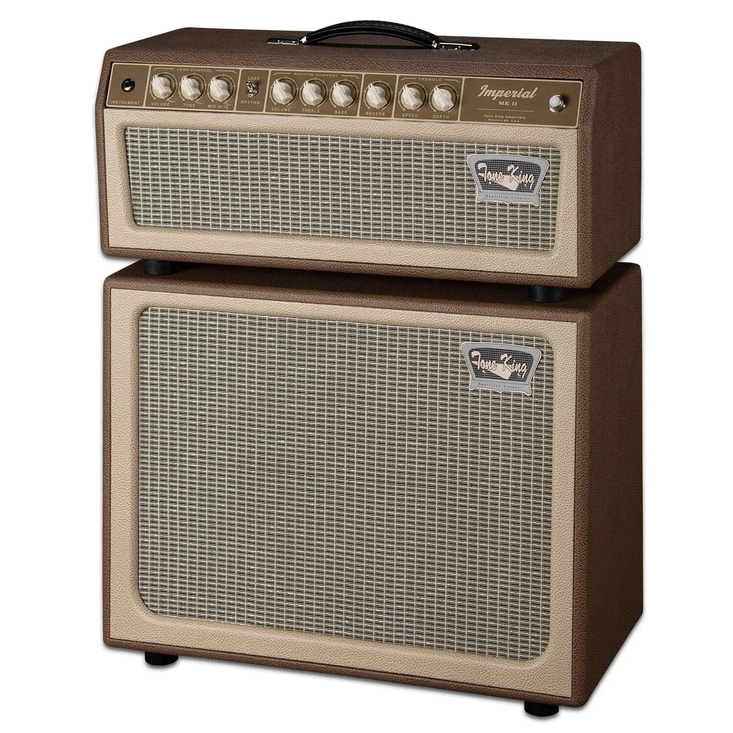 

Tone King Imperial Mk II, 20-ваттная ламповая головка с аттенюатором и реверберацией, 60-ваттный открытый корпус размером 1x12 дюймов — коричневый