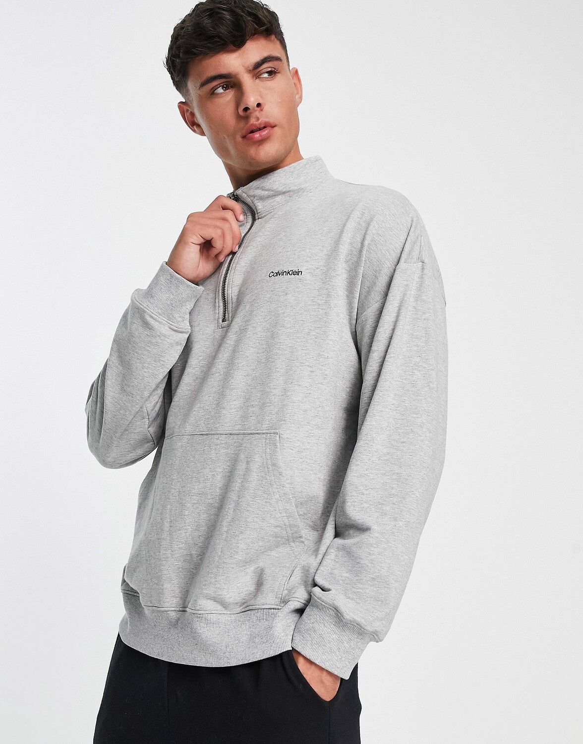 

Серая толстовка на молнии Calvin Klein lounge с логотипом на груди