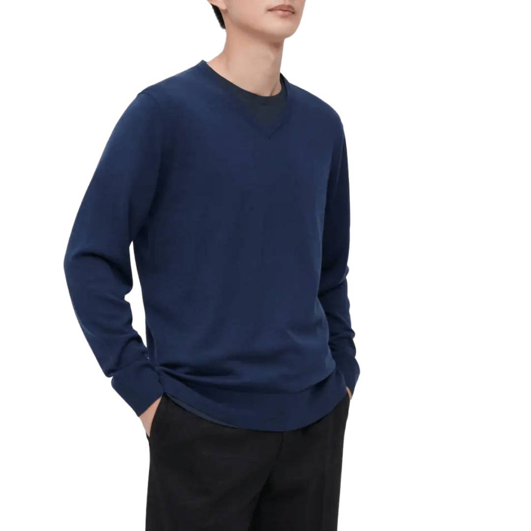 Джемпер Uniqlo Extra Fine Merino, синий рубашка поло uniqlo 100% extra fine merino knit long sleeved коричневый
