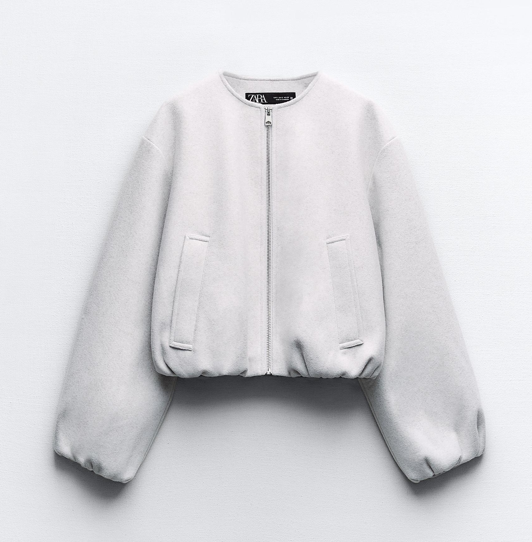 куртка textured with pockets zara светло бежевый Куртка-бомбер Zara Soft With Pockets, белый