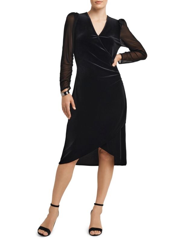 

Бархатное платье H Halston с искусственным запахом, черный