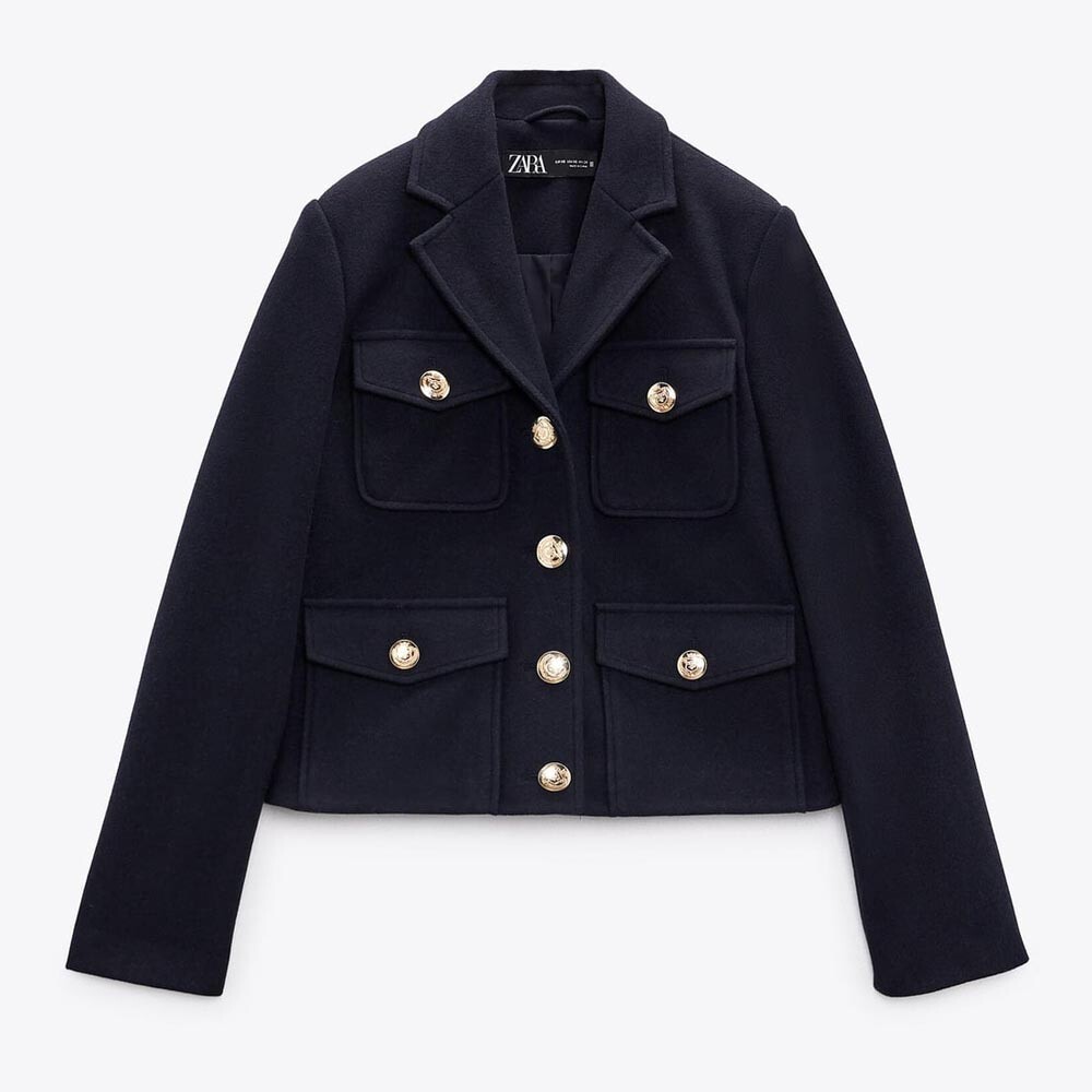 

Укороченный жакет Zara Golden Buttons, морской синий