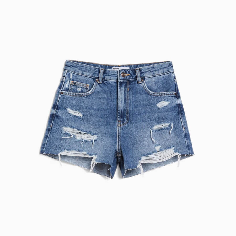 

Шорты Bershka Ripped Denim With Pockets, синий