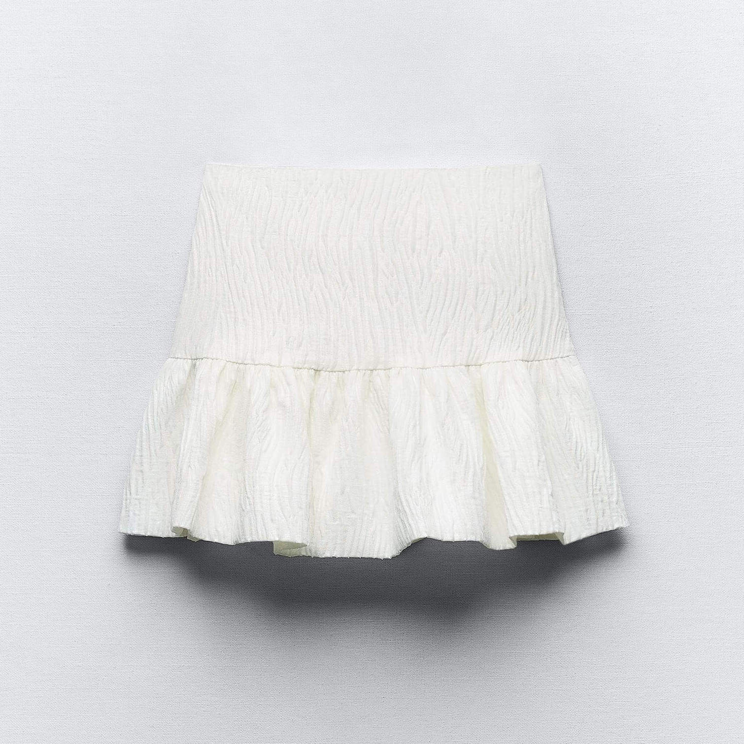 Юбка-шорты Zara Shimmery-Effect Fabric Puff, белый юбка жатая 52 размер