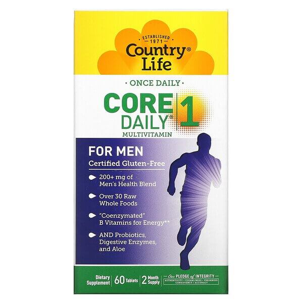 Мультивитамины для мужчин, Core Daily-1, Country Life, 60 таблеток мультивитамины для взрослых country life 120 конфет