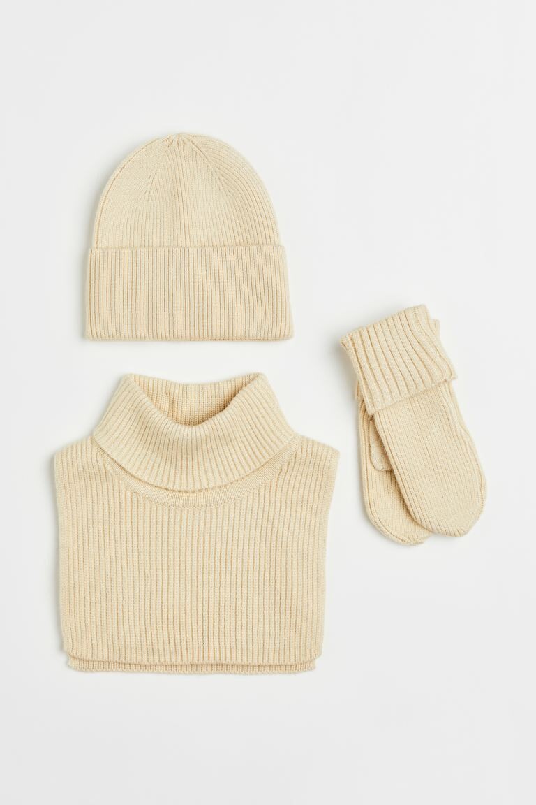 

Набор из 3 предметов H&M Hat, Mittens and Turtleneck collar, светло-бежевый