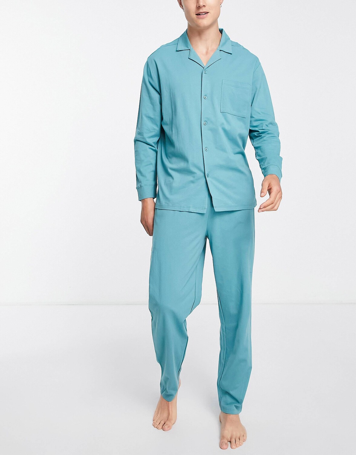 

Синяя рубашка и брюки из джерси для отдыха ASOS DESIGN