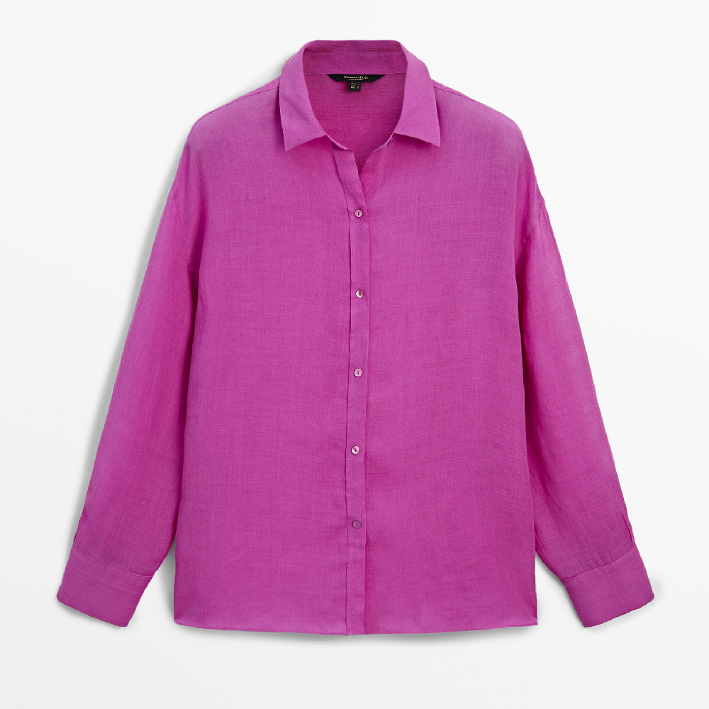 Рубашка Massimo Dutti 100% Ramie Oversize, розовый