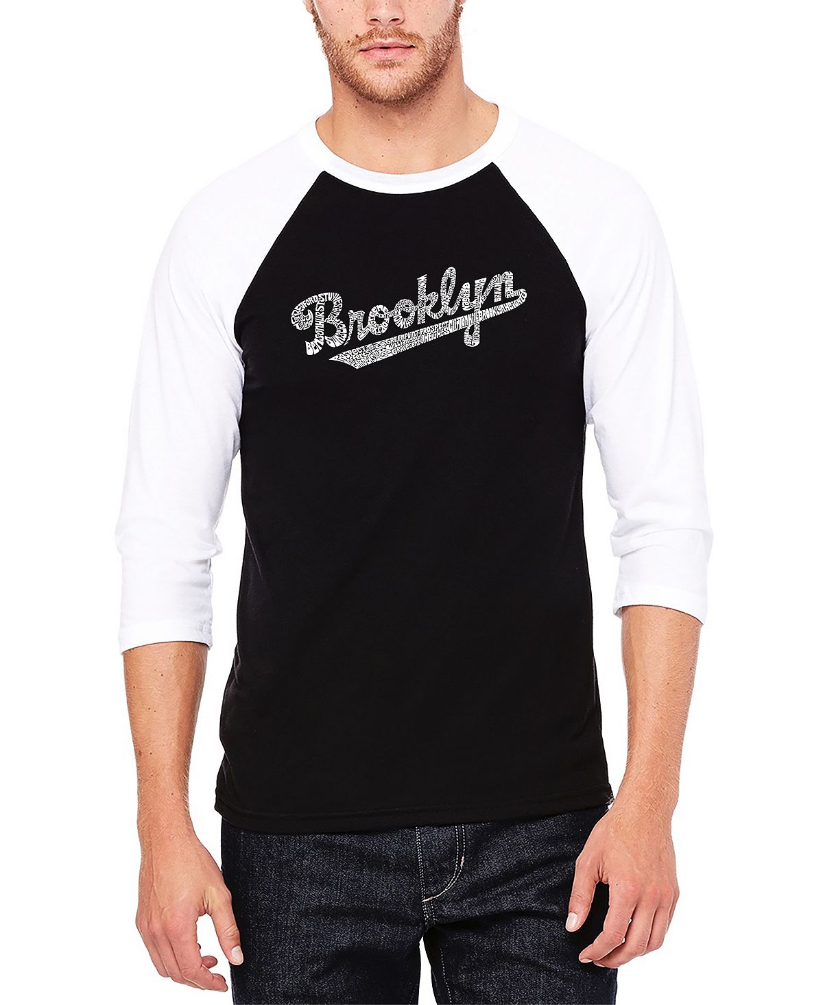 Мужская футболка с бейсболом реглан word art brooklyn neighborhoods LA Pop Art, мульти мужская футболка реглан с надписью bronx neighborhoods la pop art серый