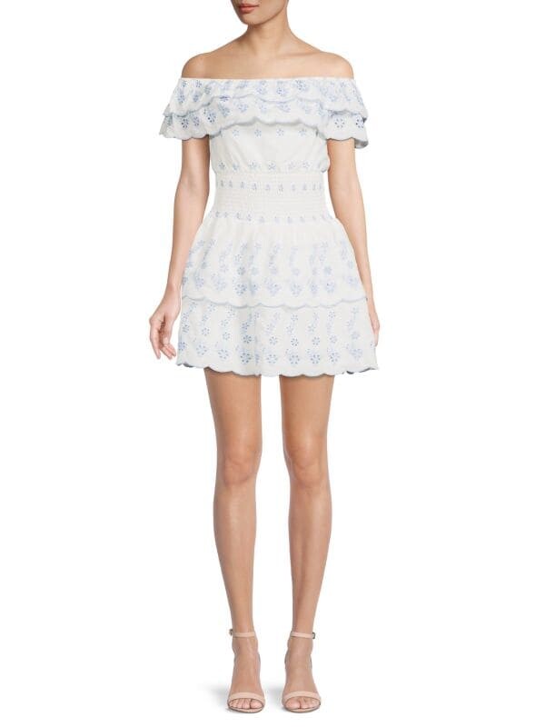 

Мини-платье с открытыми плечами и люверсами Walter Baker Ivory multicolor