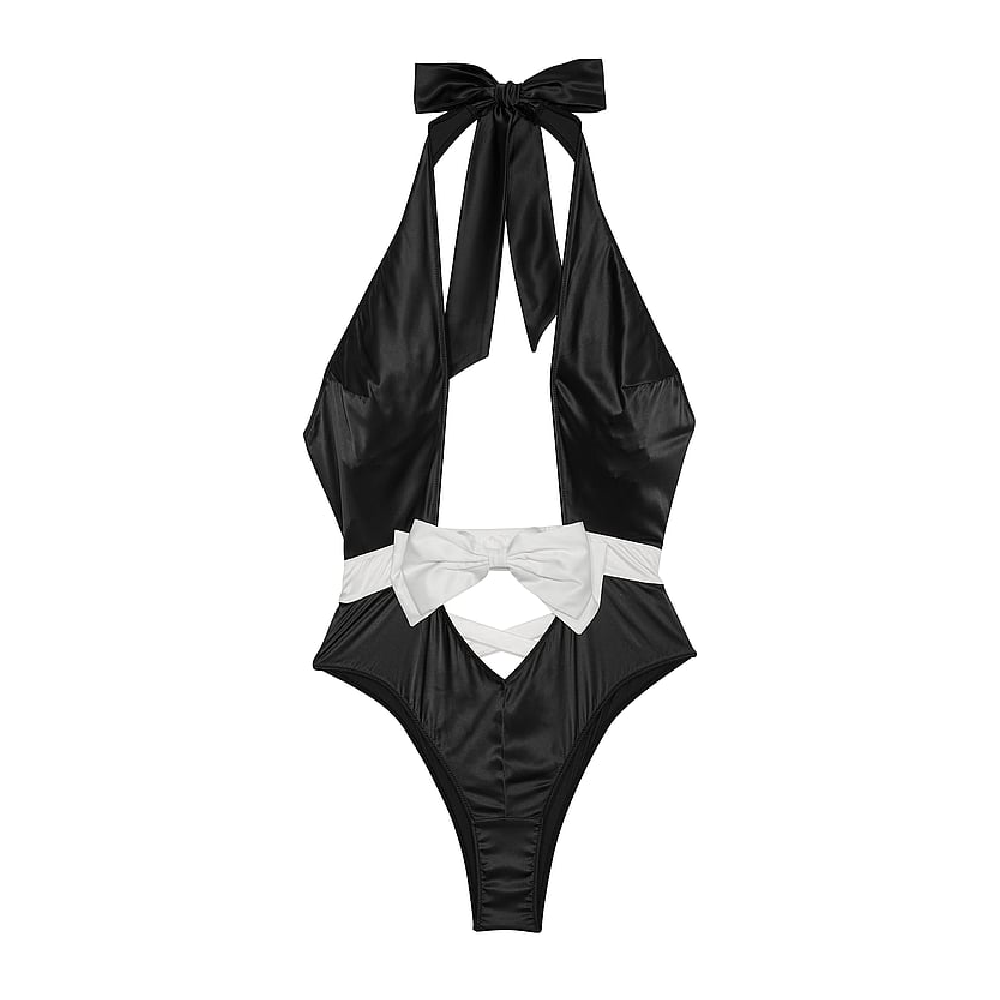 Боди Victoria's Secret Bow-Topped High-Neck, черный/белый