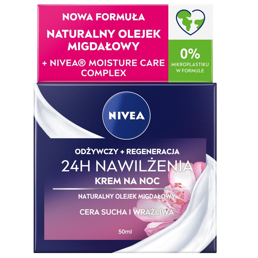 Nivea 24H Hydration+Regeneration питательный ночной крем для сухой и чувствительной кожи 50мл nivea care крем для лица ночной с провитамином b5 100 мл