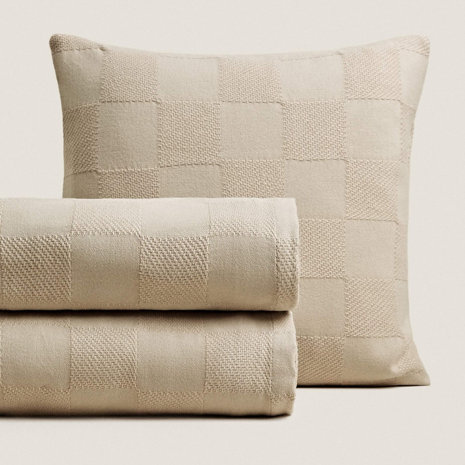 

Покрывало в клетку Zara Home Cotton, бежевый