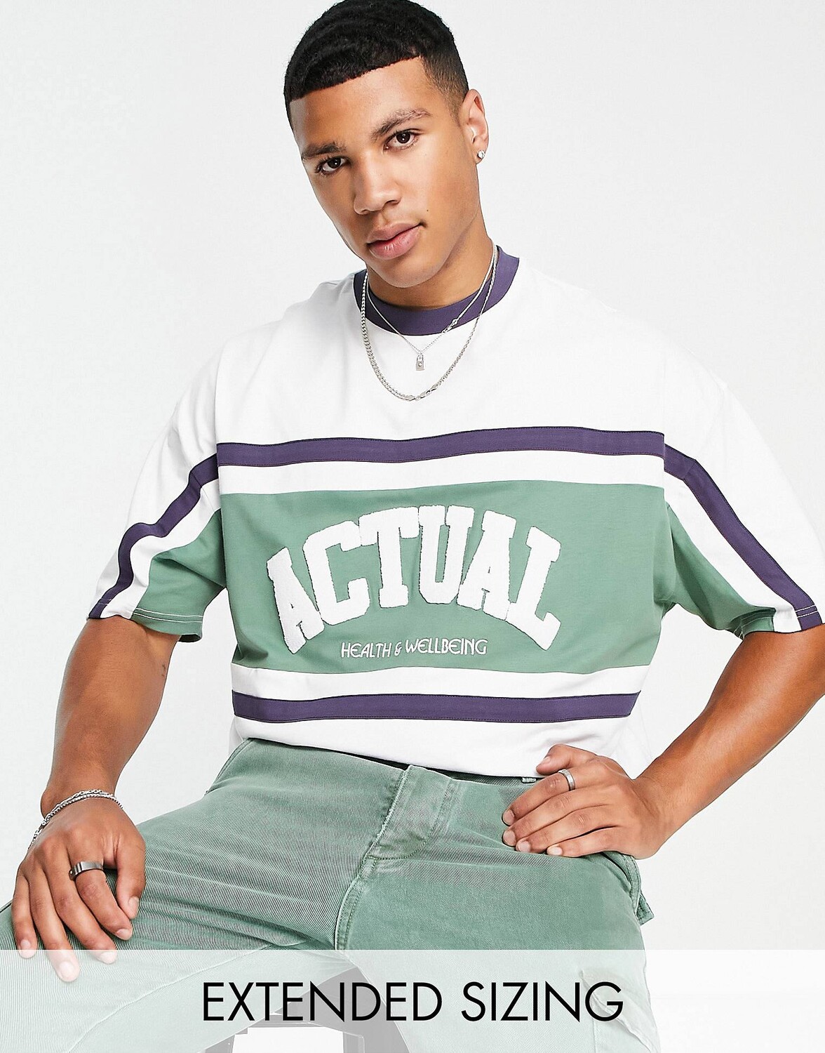 

Разноцветная футболка оверсайз ASOS Actual с вырезанными деталями и логотипом из букле ASOS Actual