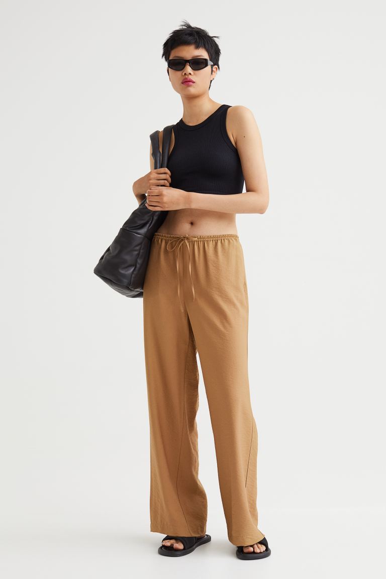 Широкие атласные брюки H&M, темно-бежевый брюки h
