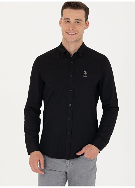

Черная мужская рубашка Slim Fit с воротником на пуговицах U.S. Polo Assn.