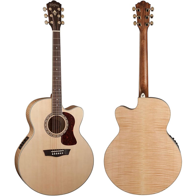 цена Акустическая гитара Washburn Jumbo Cutaway Acoustic Electric Guitar, Flame Maple Solid Spruce Top