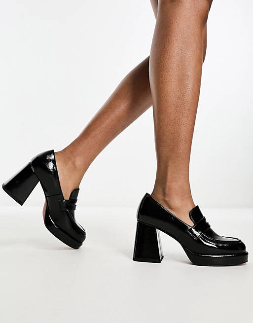 

Черные лакированные лоферы на платформе ASOS DESIGN Portland