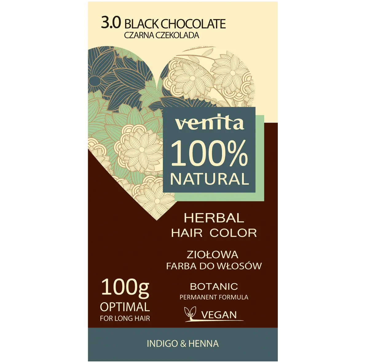 

Venita 100% Natural краска для волос травяная 3.0 черный шоколад, 100 г