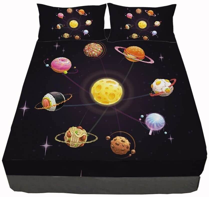 Комплект постельного белья Mkikejoy Funny Solar System, 3 предмета, черный/мультиколор