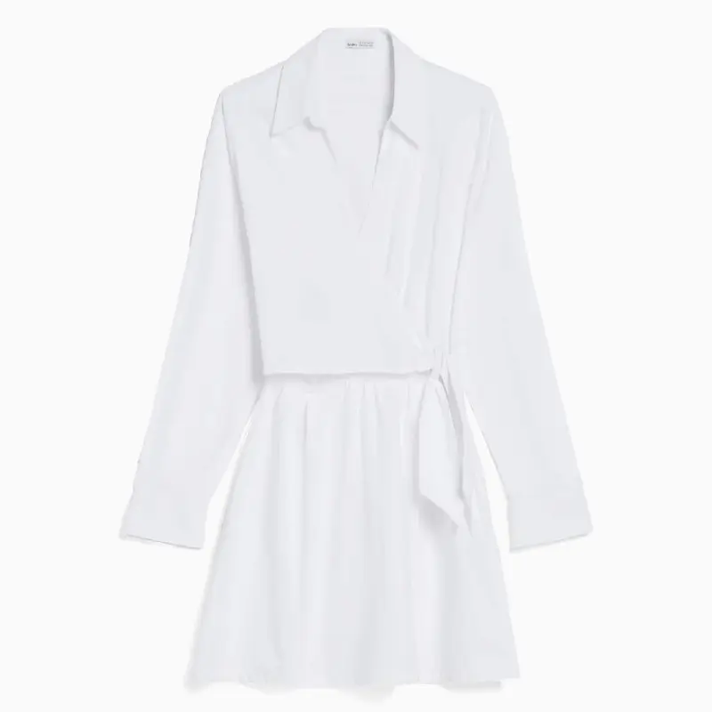 

Платье Bershka Mini Long Sleeve Shirt With Crossover Detail, белый