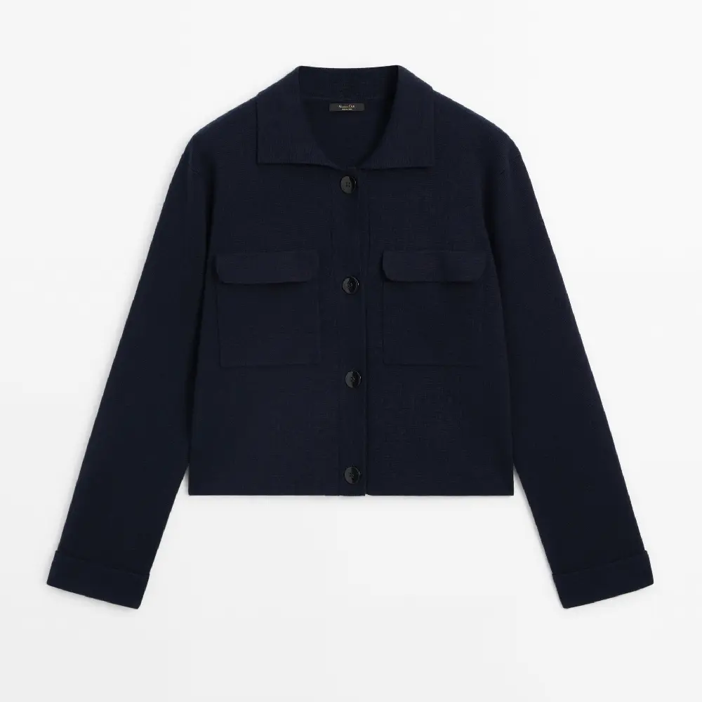 

Жакет Massimo Dutti Milano Knit With Pockets, темно-синий