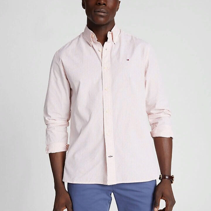 

Рубашка в полоску Tommy Hilfiger Regular Fit Poplin, белый/розово-бежевый
