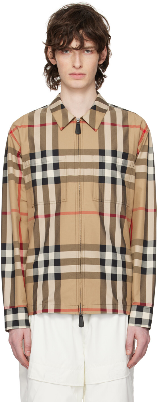 

Желто-коричневая клетчатая рубашка с эффектом преувеличения Burberry