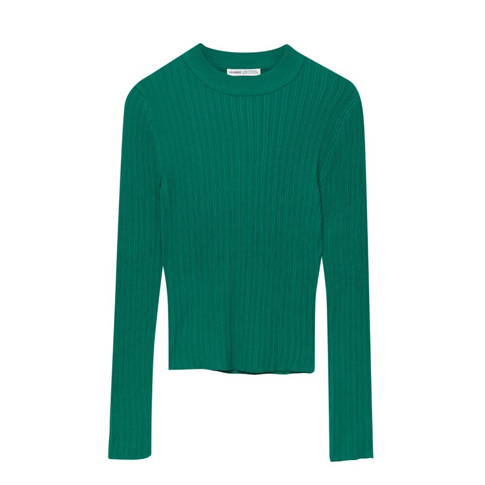 

Джемпер Pull&Bear Fine Knit Ribbed, темно-зеленый