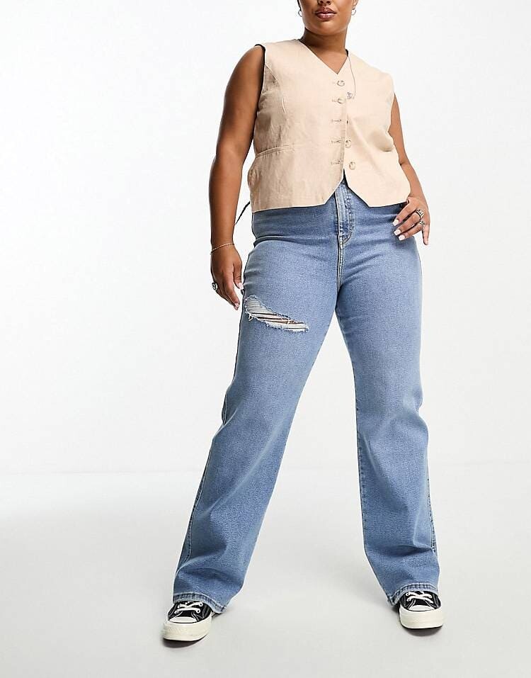 

Джинсы Dr Denim Plus Moxy Straight Sky High With Thigh Rip, голубой