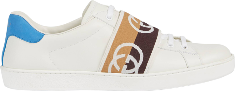 Кроссовки Gucci Ace Elastic Web Interlocking G - White Brown, коричневый - фото