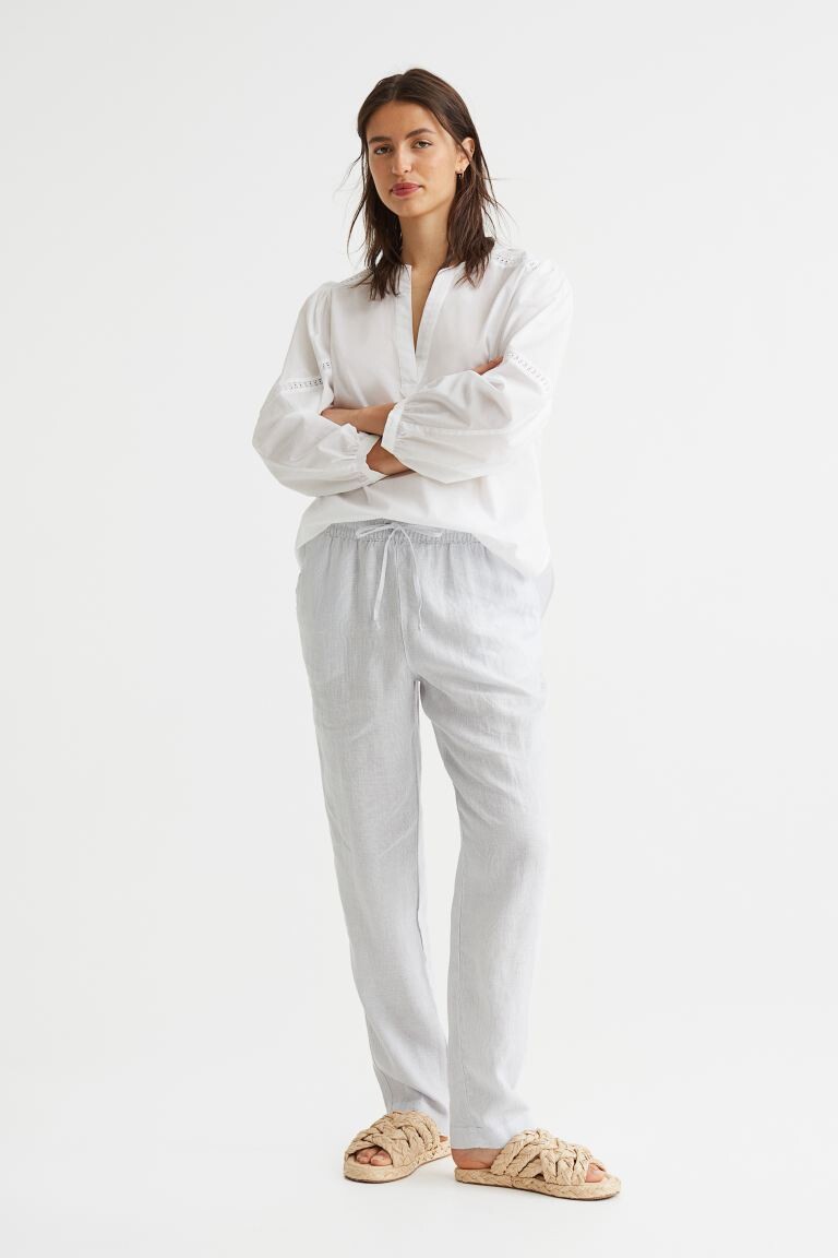 

Льняные джоггеры H&M, белый/полосатый