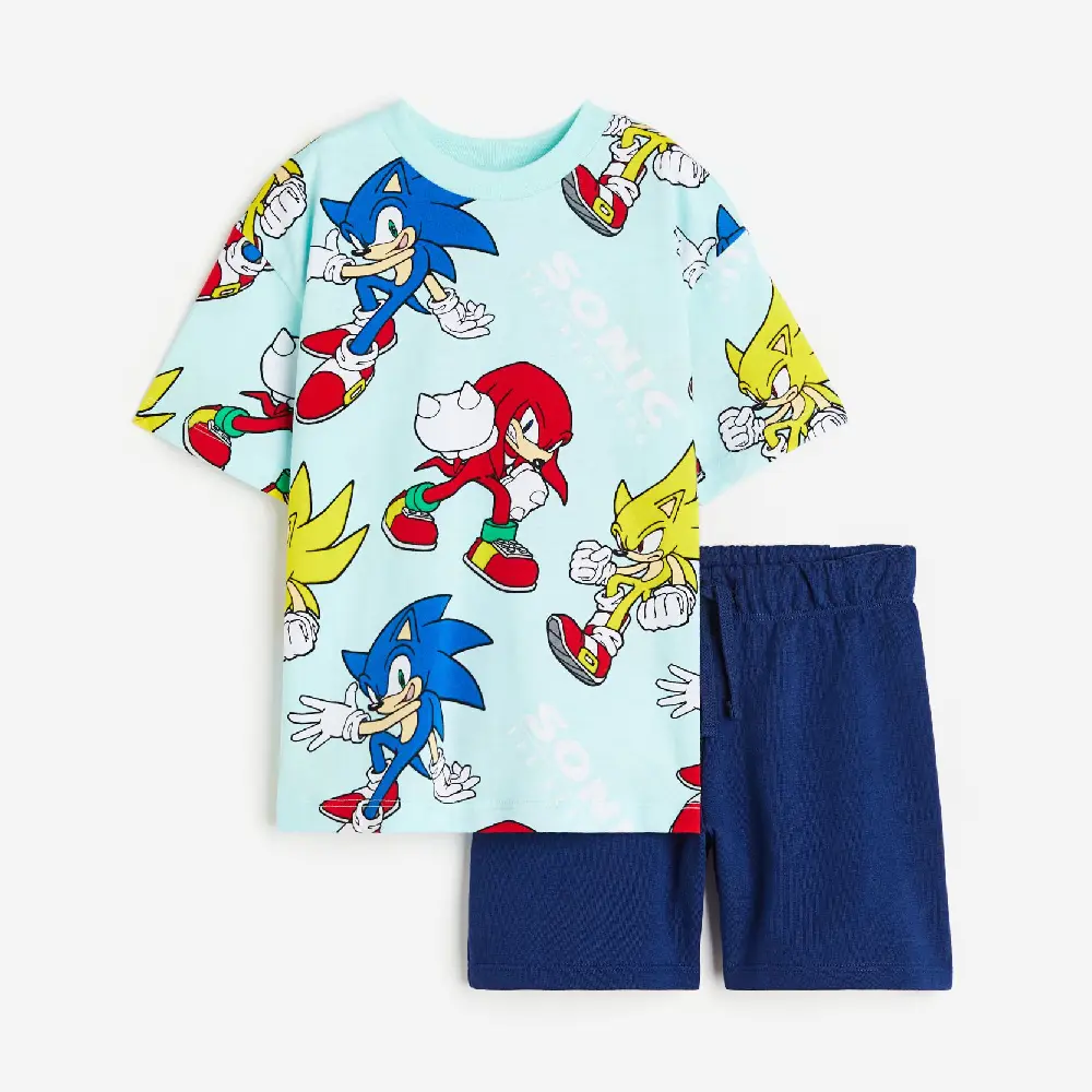 

Комплект, футболка + шорты H&M Kids Printed Sonic the Hedgehog, светло-бирюзовый