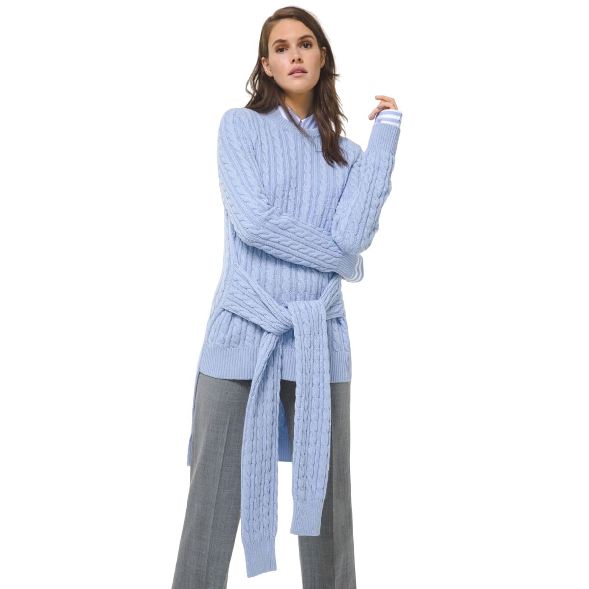 

Свитер Michael Kors Cable Cashmere Tie-Waist, голубой