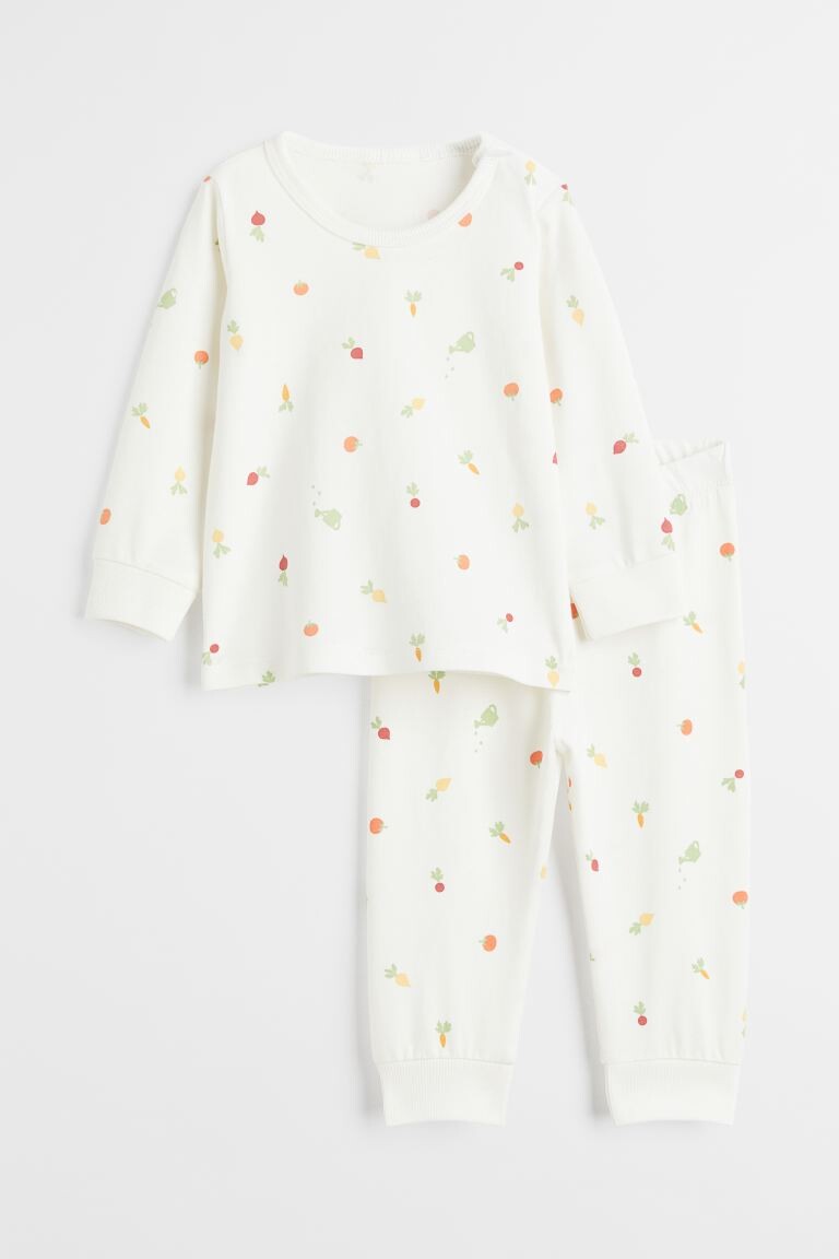 

Хлопковая пижама H&M, натуральный белый/овощи