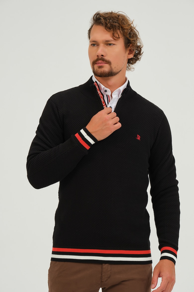 Короткий пуловер на молнии с тиснением Giorgio Di Mare, черный