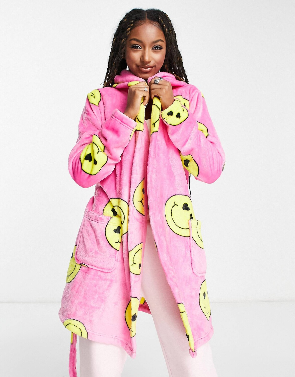 

Розовый мини-халат из флиса super soft pop smile ASOS DESIGN