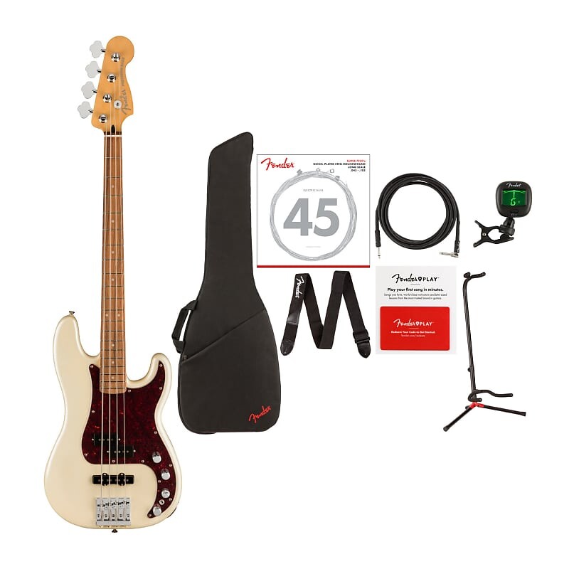 

Fender Player Plus Precision 4-String Bass Guitar Value Bundle (Olympic Pearl, Right-Hand) Fender Player Plus Precision 4-String Bass Guitar (Olympic Pearl, Right-Hand)