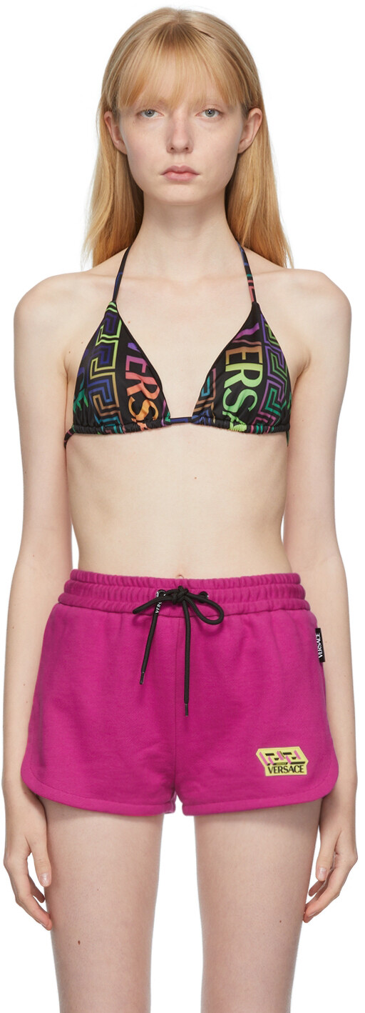 

Черный лиф бикини с принтом Greca Versace Underwear