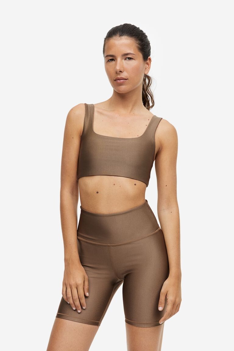 

Блестящий спортивный бюстгальтер DryMove H&M, светло-коричневый