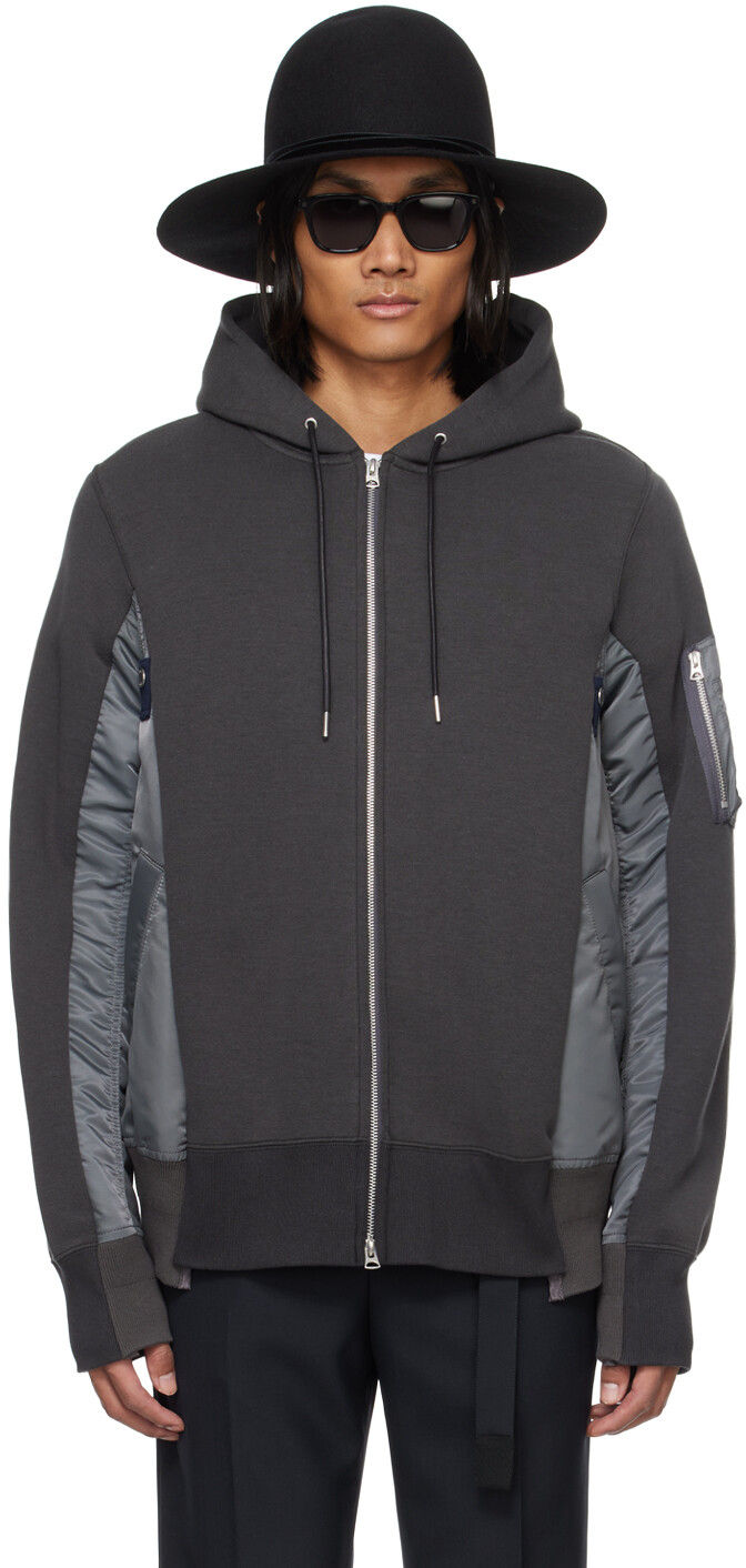 

Серый худи со вставками Sacai, цвет C/Gray c/Gray