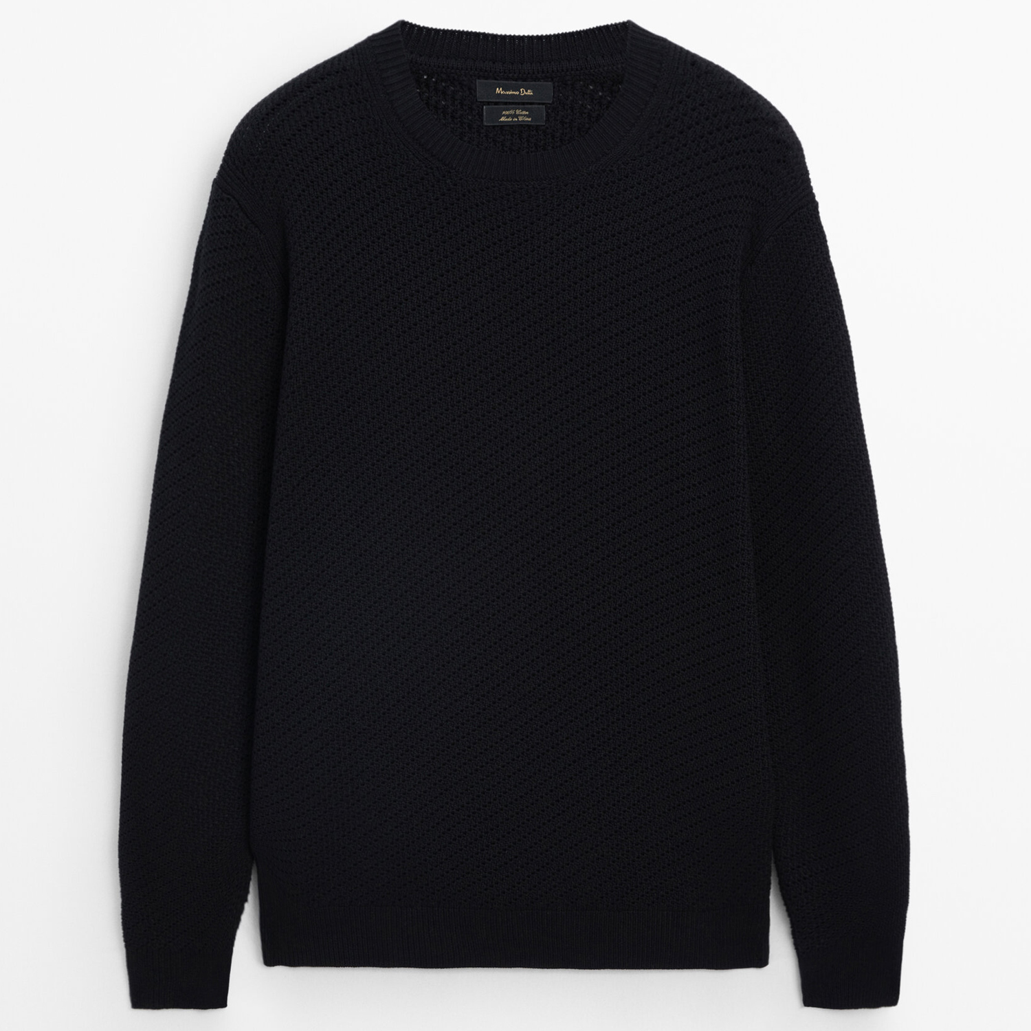 Свитер Massimo Dutti Crew Neck Cotton Mesh Knit, черный новинка 2023 мужской свитер в клетку с длинным рукавом модный повседневный мужской универсальный пуловер с круглым вырезом вязаный свитер