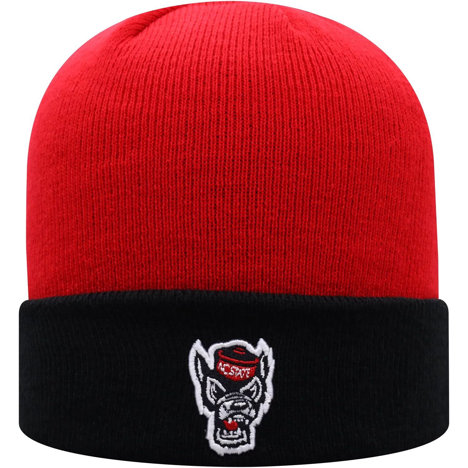Мужская двухцветная вязаная шапка Top of the World красно-черная NC State Wolfpack Core с манжетами