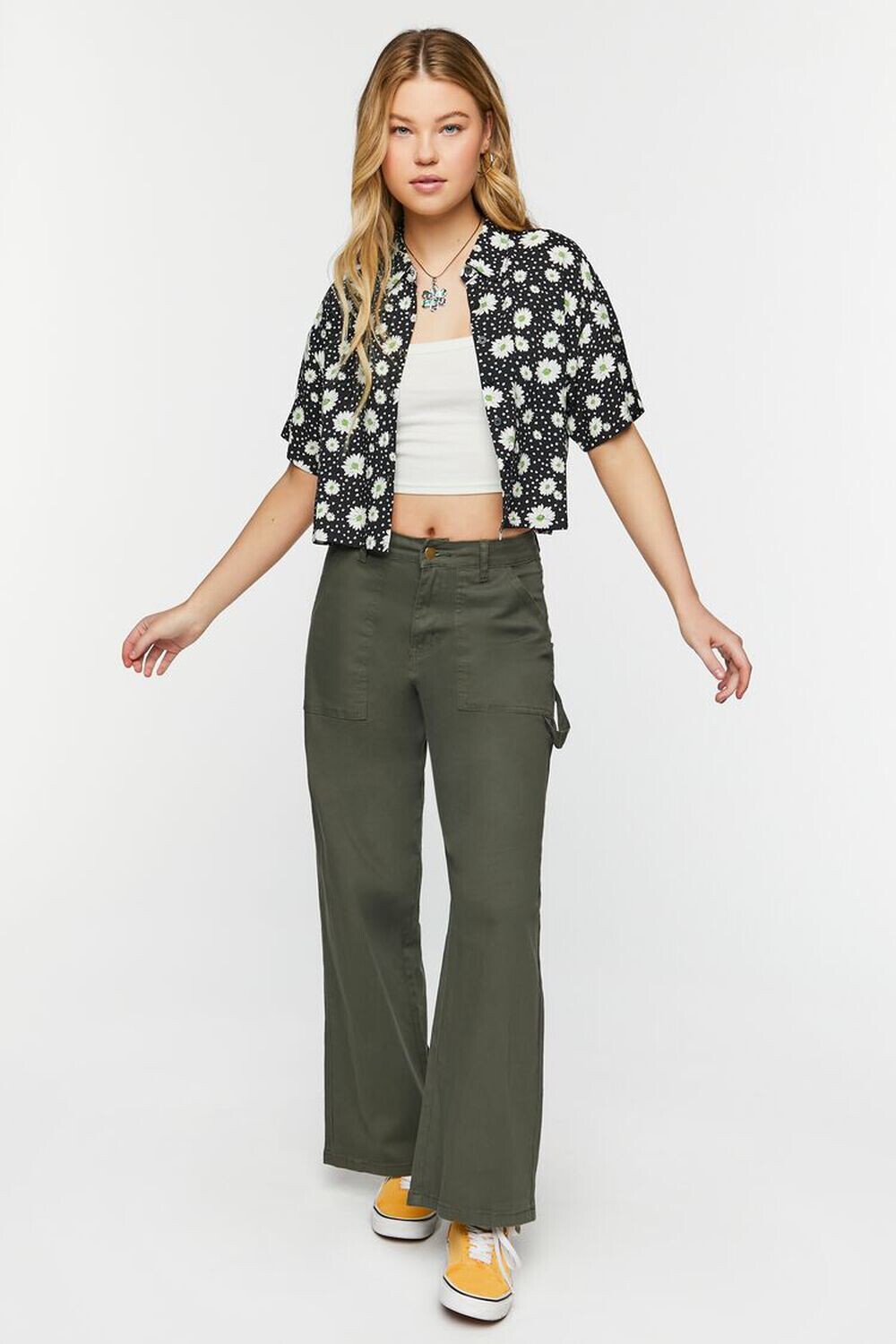 

Широкие брюки из твила Forever 21, оливковый, Зеленый