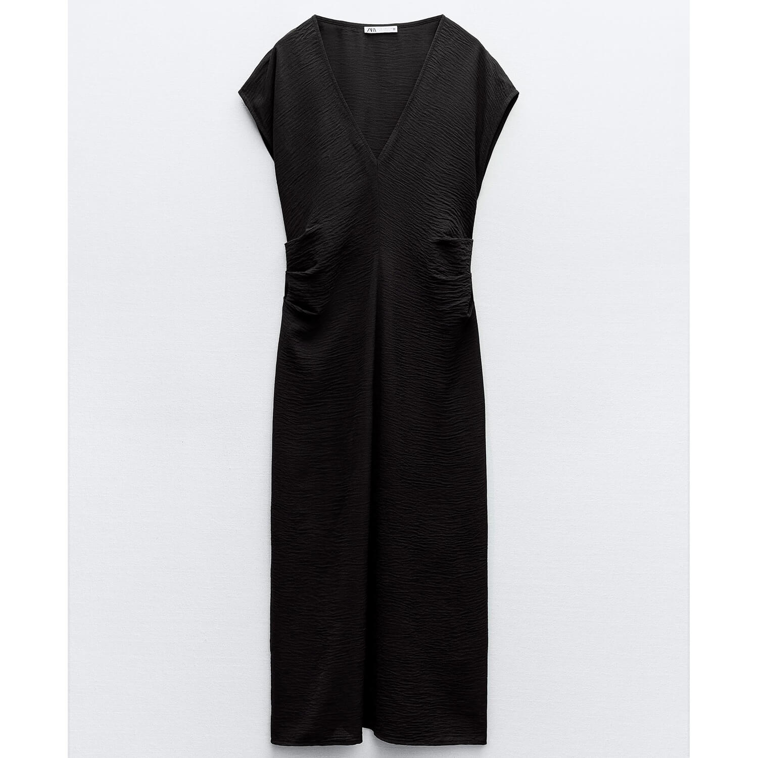 Платье Zara Flowing With Gathering, черный блуза zara flowing with gathered detail темный хаки