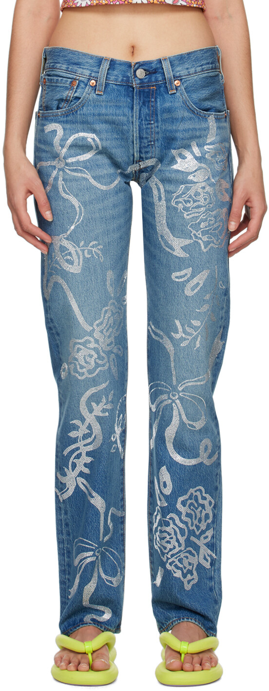 

Синие джинсы со стразами Levi's Edition Collina Strada
