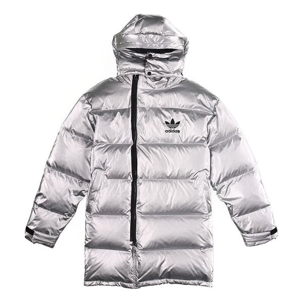 

Пуховик Adidas originals Metal Dwn Jkt Stay Warm Diagonal zipper Sports hooded Silver, Серебряный