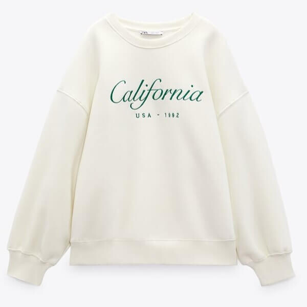 

Свитшот Zara Embroidered Slogan, белый