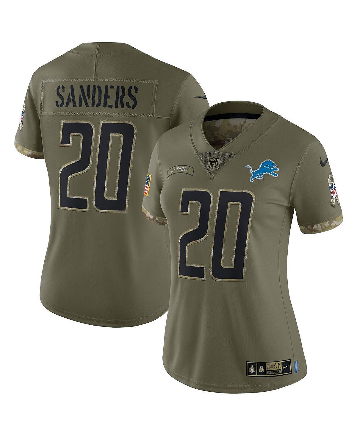 

Женская футболка barry sanders olive detroit lions 2022 salute to service pension player limited jersey Nike, Серый