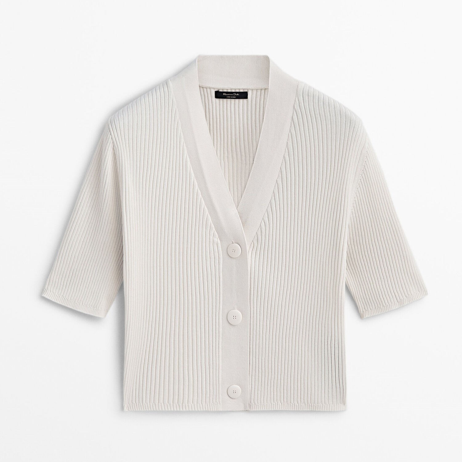 

Кардиган Massimo Dutti Ribbed Cotton And Silk Blend, кремовый, Бежевый